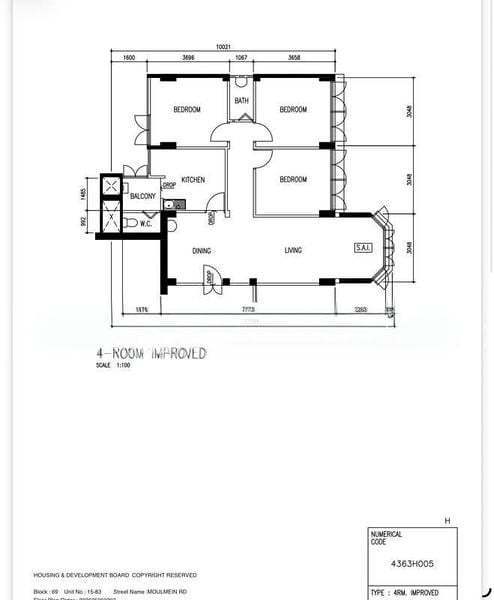 69 Moulmein Road, S$ 598,888, 904 sqft, HDB - 4 I